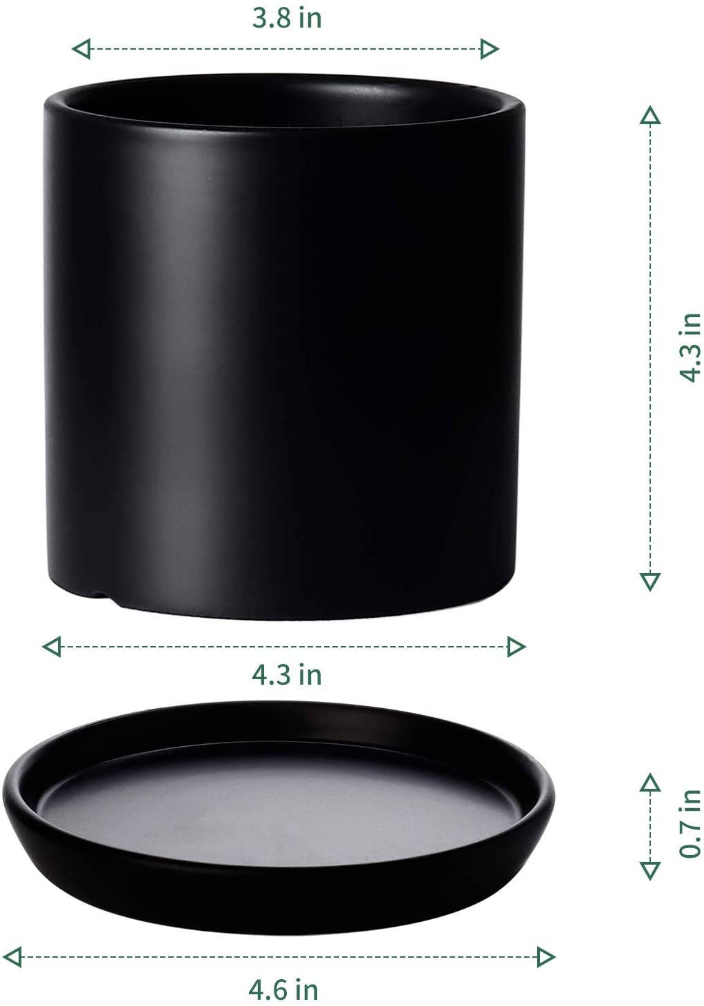 3.8 Inch Black Cylinder Plant Pot with Saucer