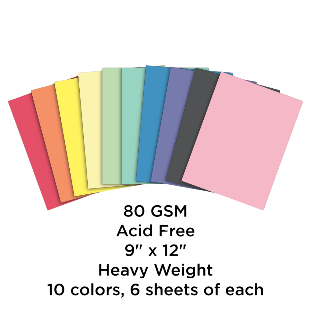 Construction Paper Pad – 60 Sheets – 9" × 12" – 10 Colors