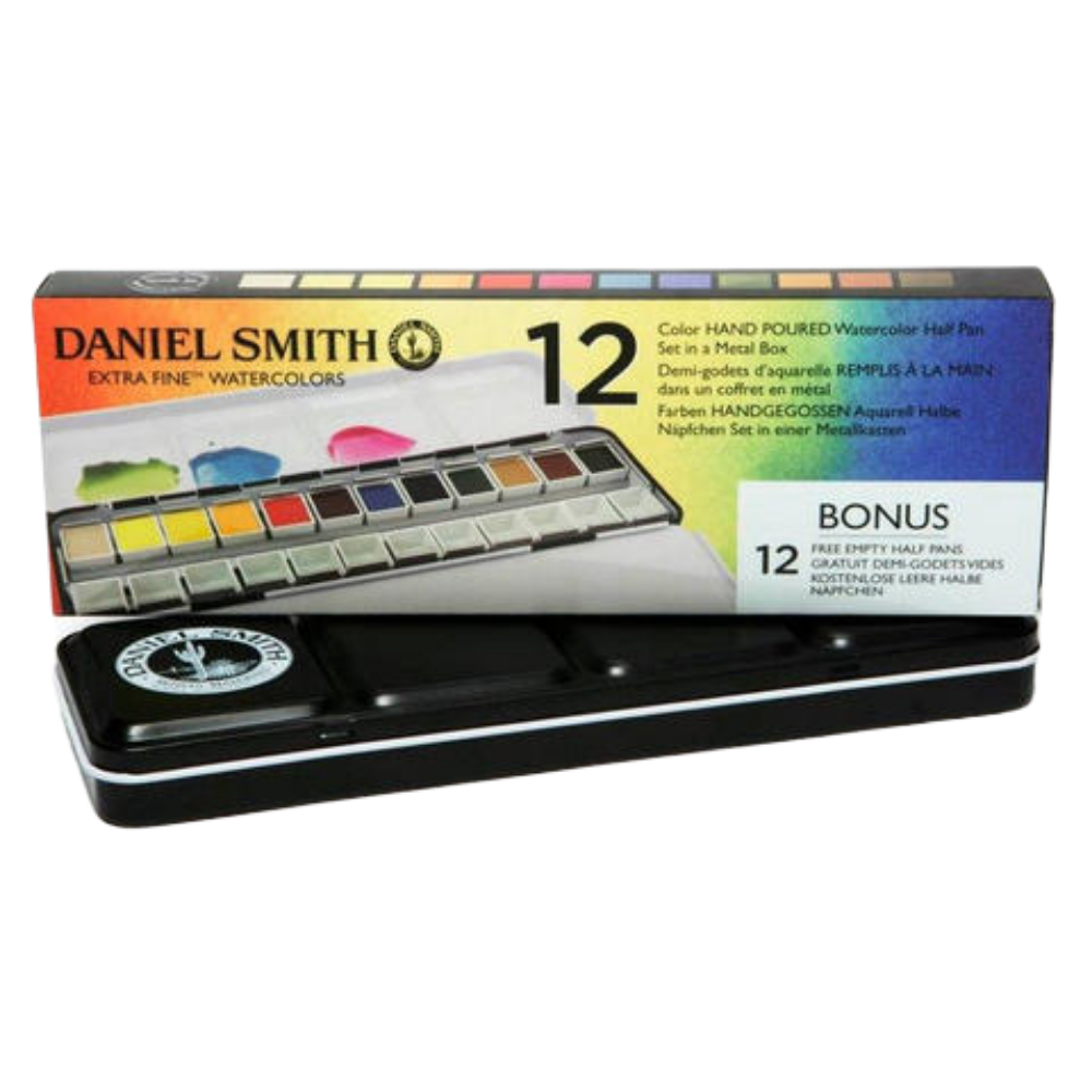 Daniel Smith 12 Color Half Pan Watercolor Set with Bonus Empty Pans
