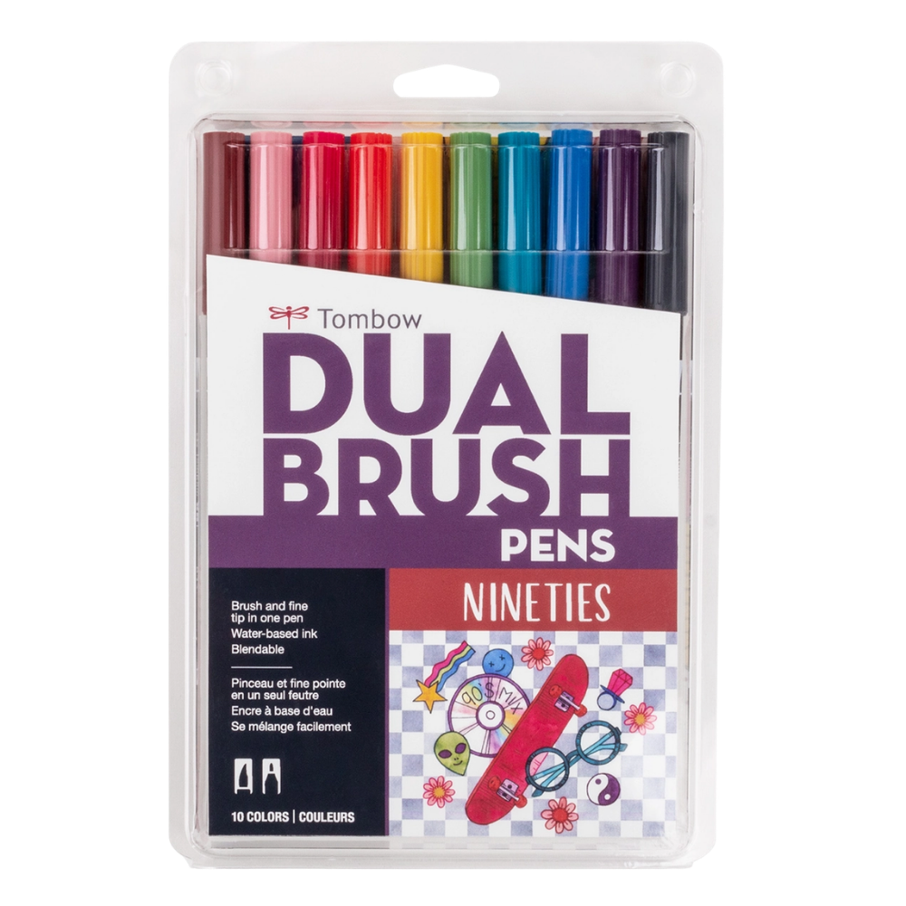 Dual Brush Pen Art Markers – Nineties – 10 Pack