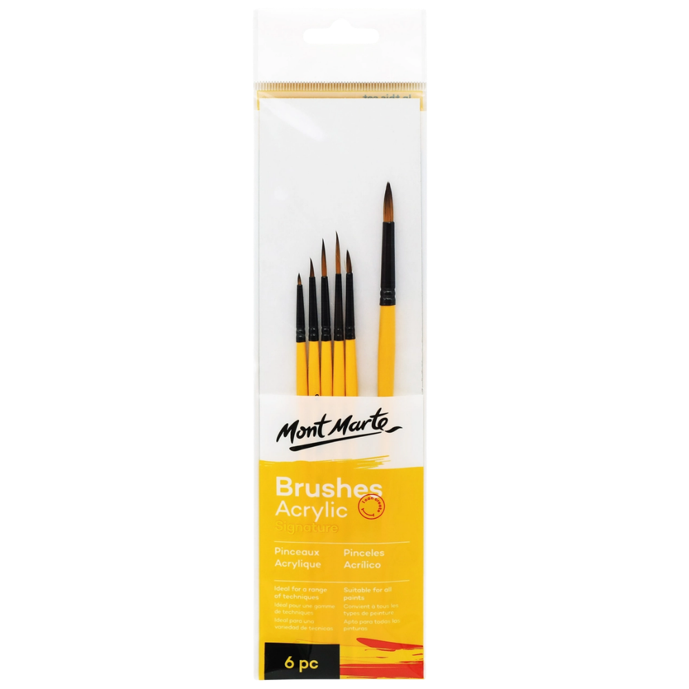 Gallery Series Brush Set – Acrylic – 6 Piece – Yellow Handles