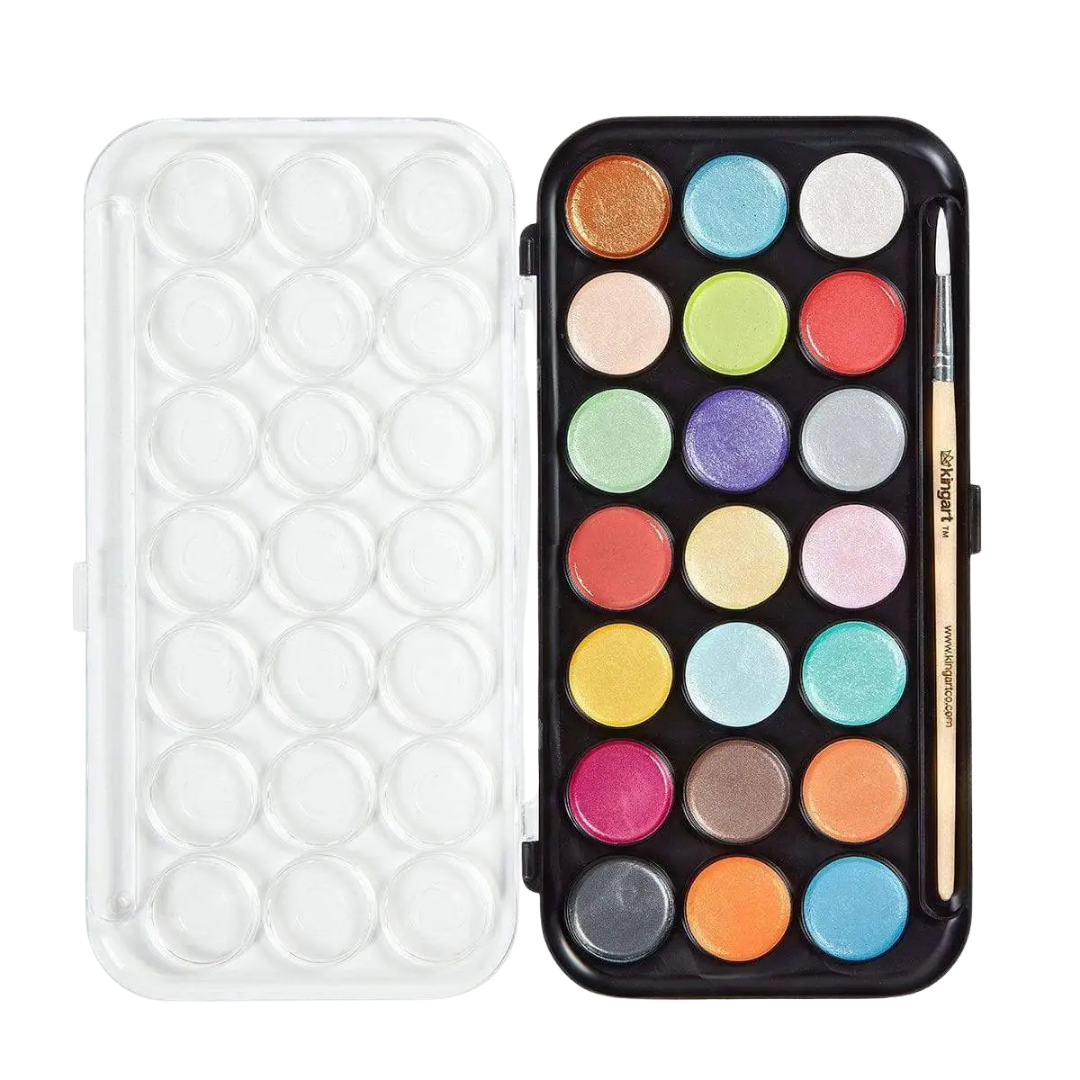 Watercolor Paint Set in Case – 21 Pearlescent Colors & Brush