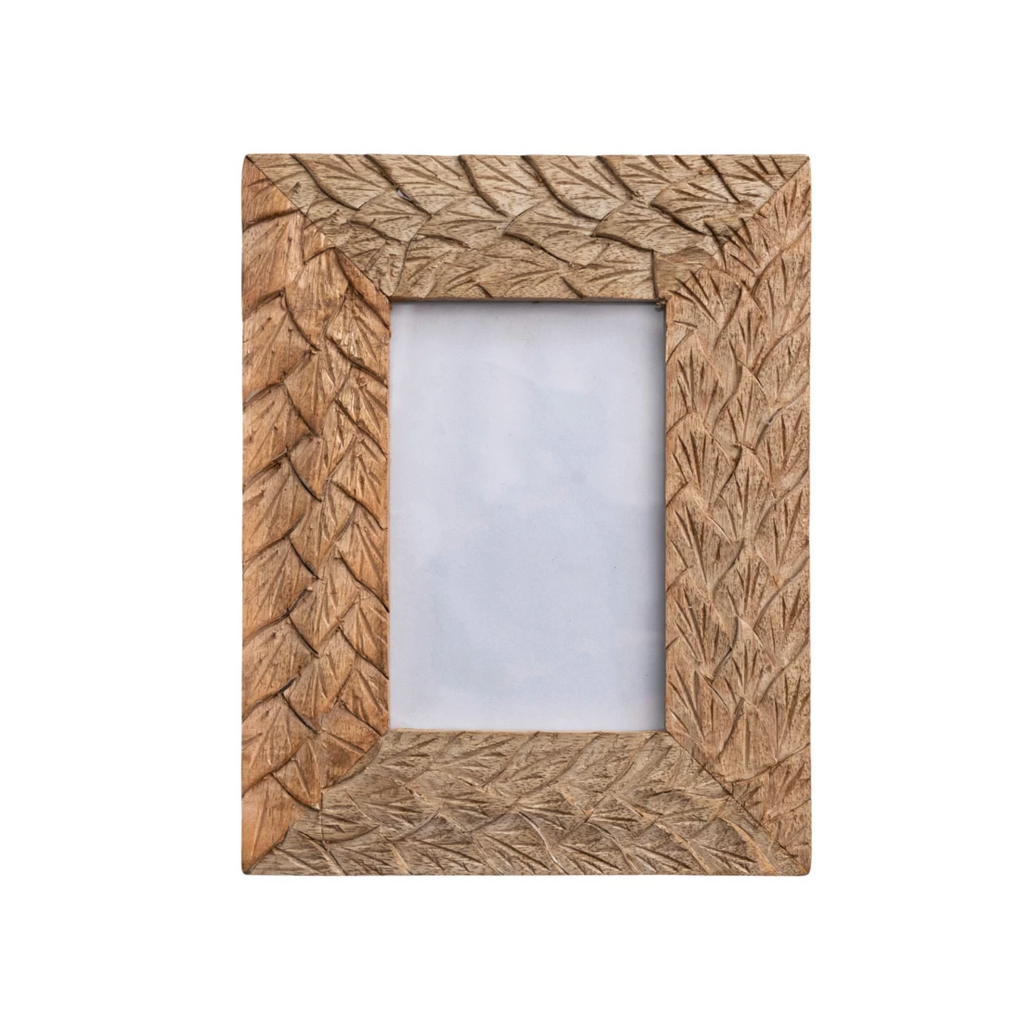 Carved Mango Wood & Glass Photo Frame, Natural (Holds 4" x 6" Photo)