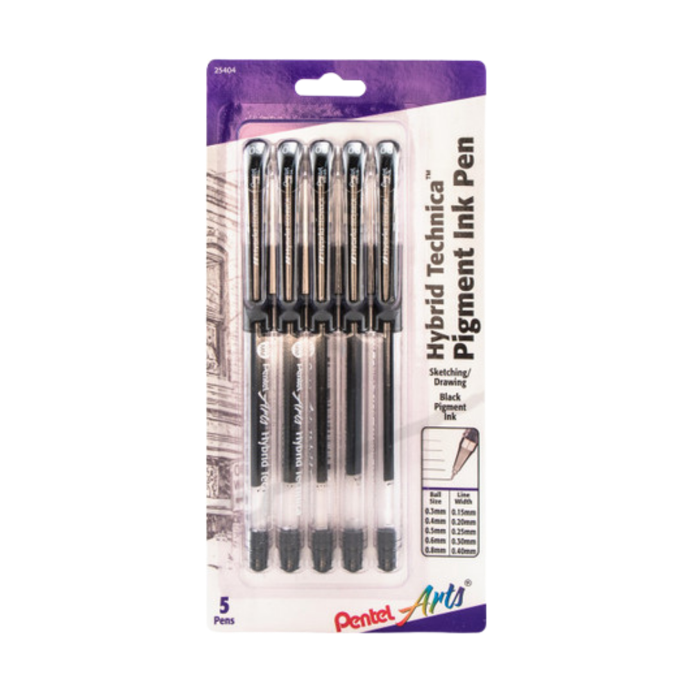 Pentel Hybrid Technica Black Gel Pens – 5 Piece Set