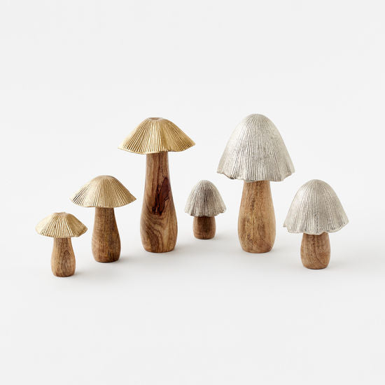 Metal and Wood Mushroom in Silver and Gold