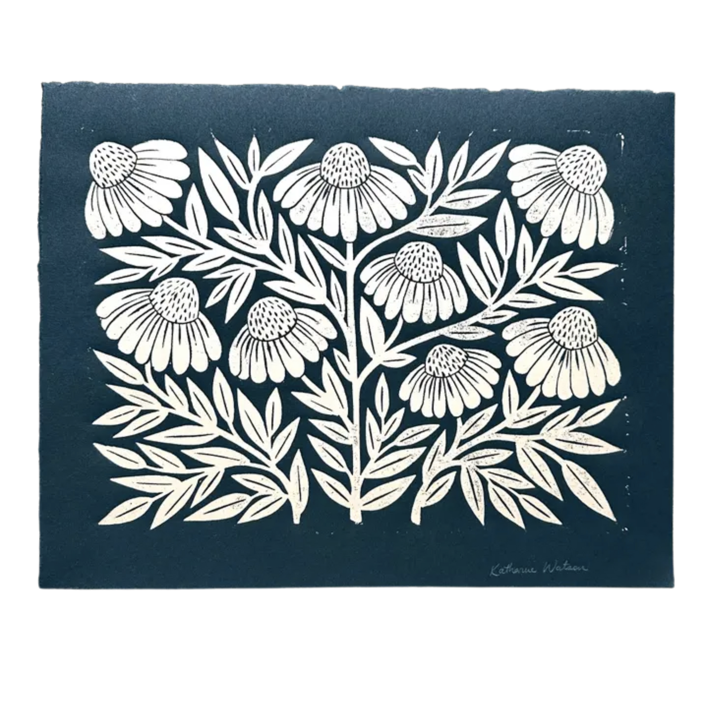 Hand Block Printed Gold Echinacea Art Print, No. 2585