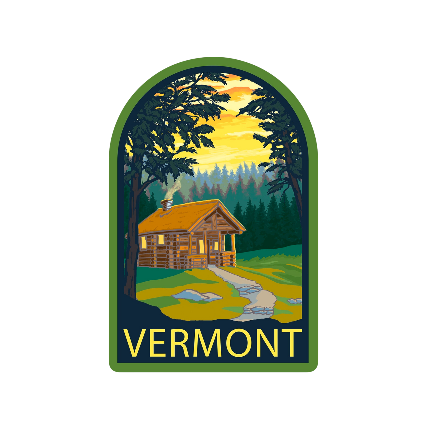 Vermont Cabin in the Woods Scene- Small Die Cut Sticker