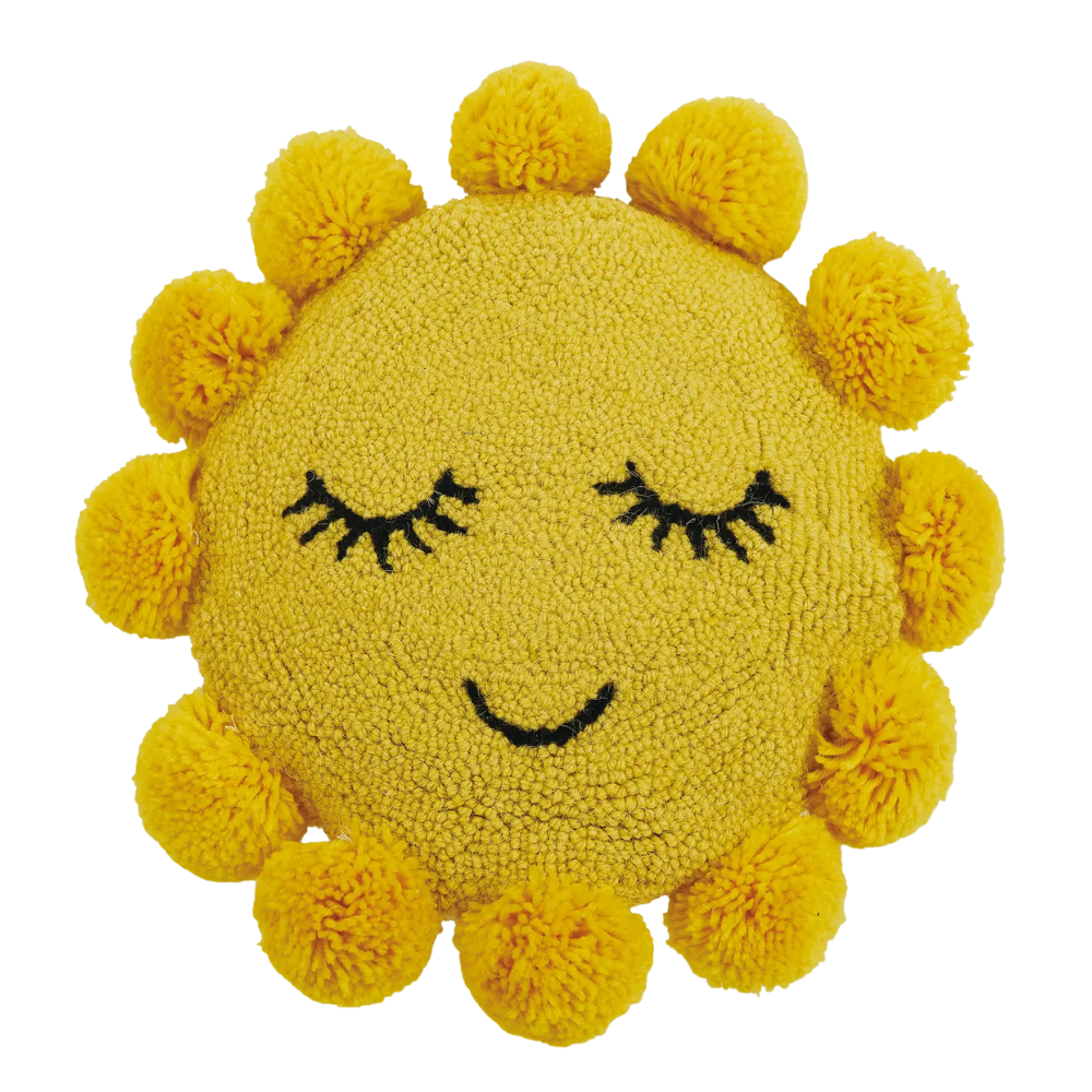 Sunshine Hook Pillow W/Pom Poms