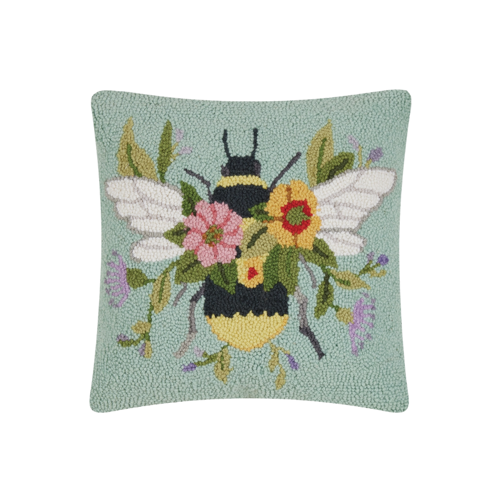 Floral Bee Over Flowers Hook Pillow - Susan Winget