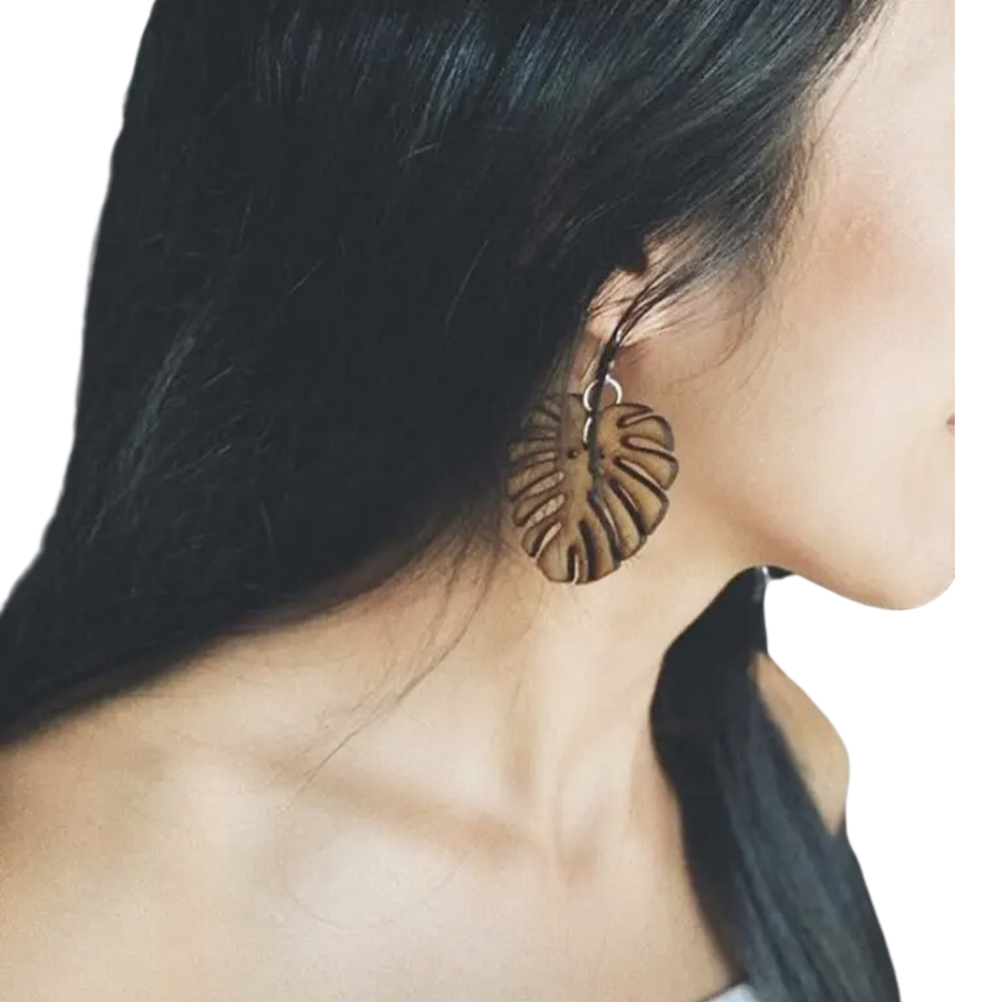 Monstera Deliciosa Wooden Plant Earrings