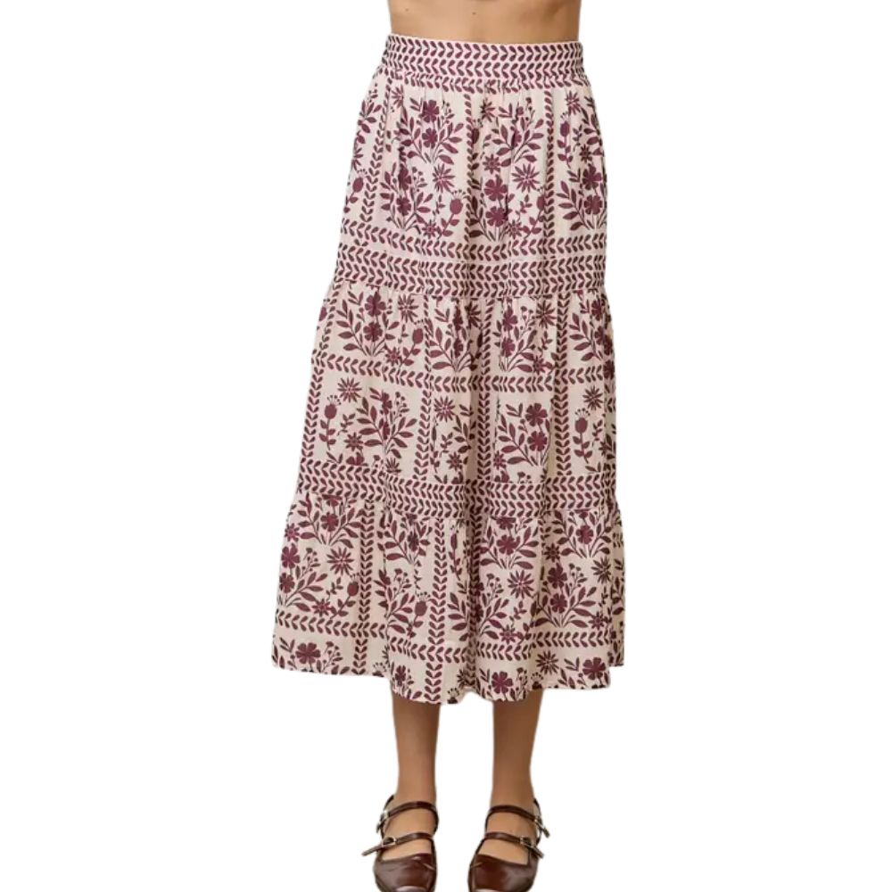 Floral Cream and Burgundy Skirt