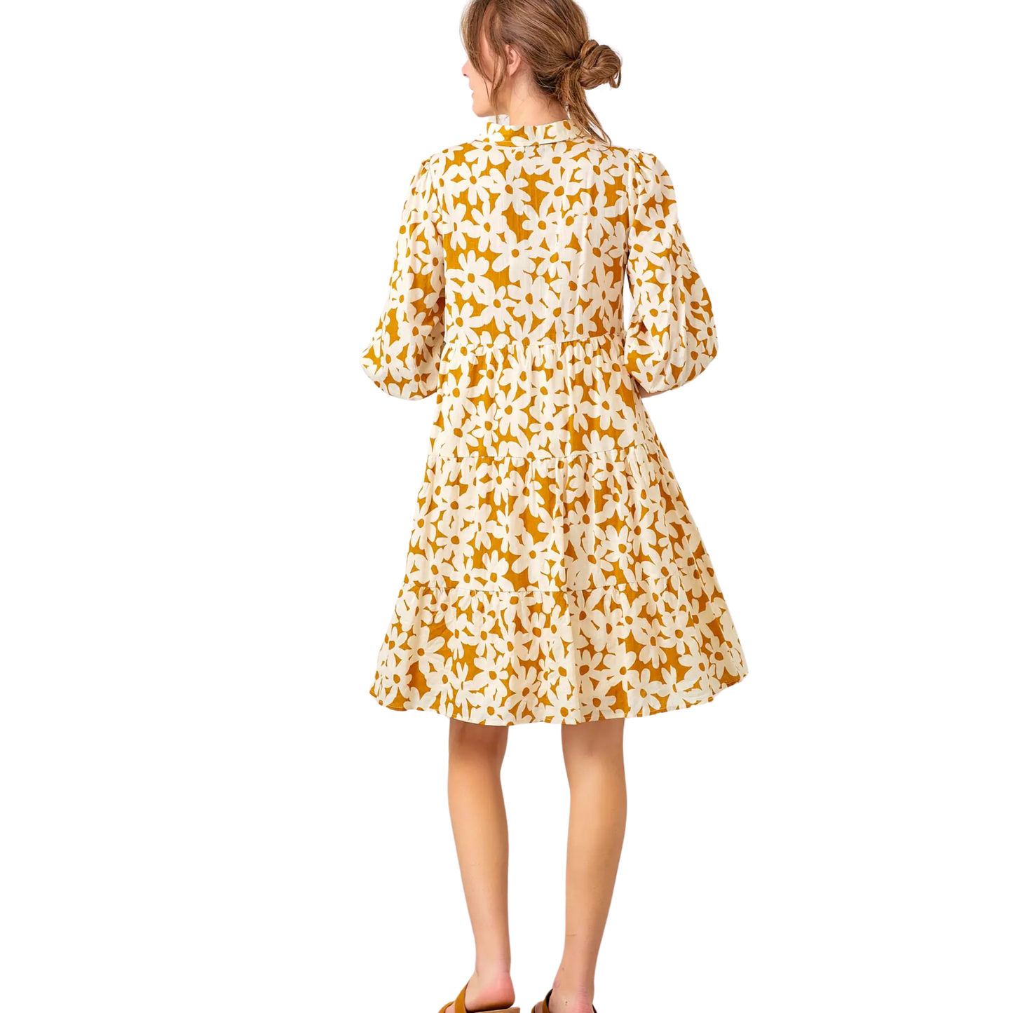 Daisy Poplin Tiered Dress - Camel