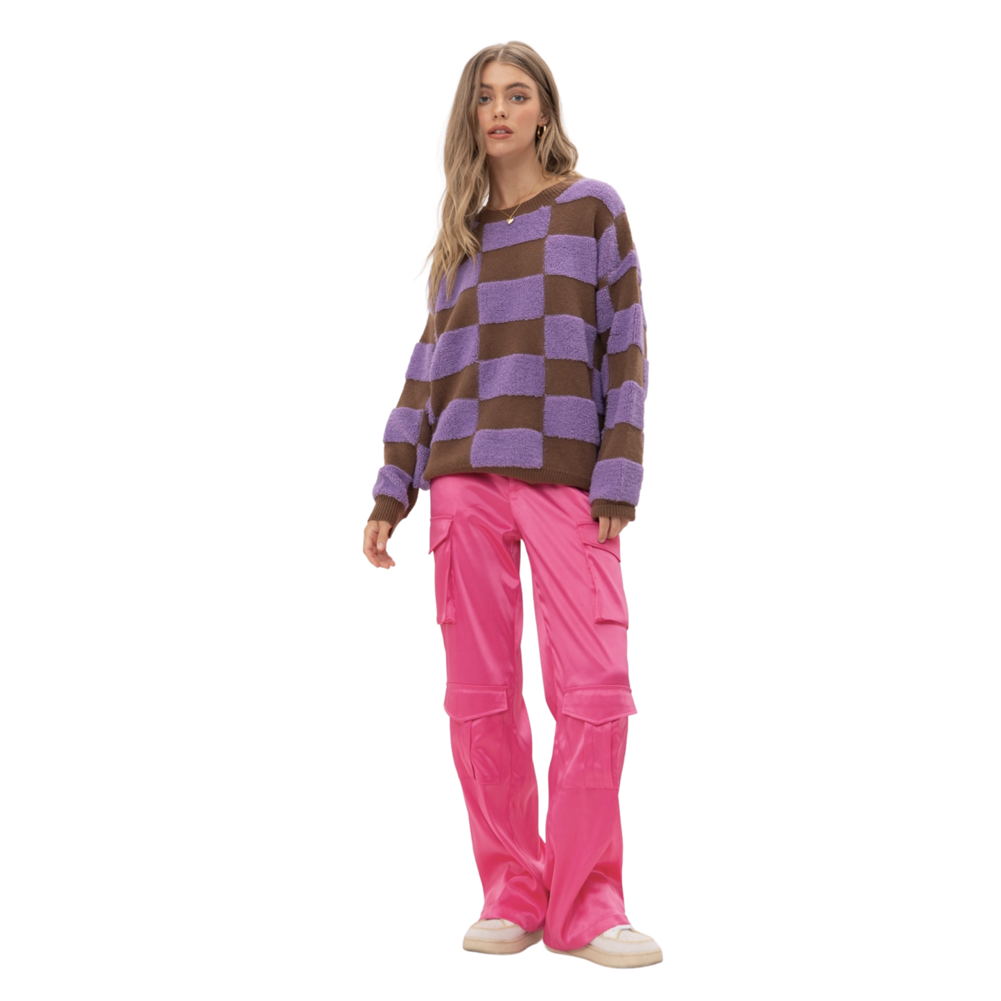 Textured Checkered Knit Sweater