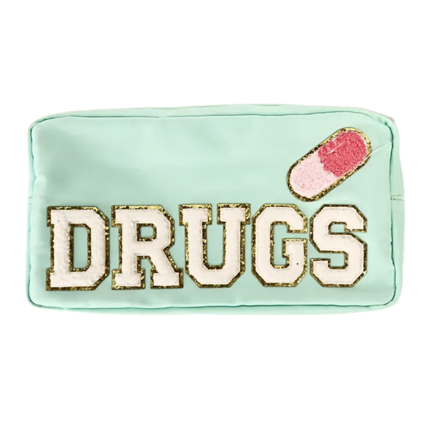 Drugs and Pill w/ Chenille Patches Pouch Teal