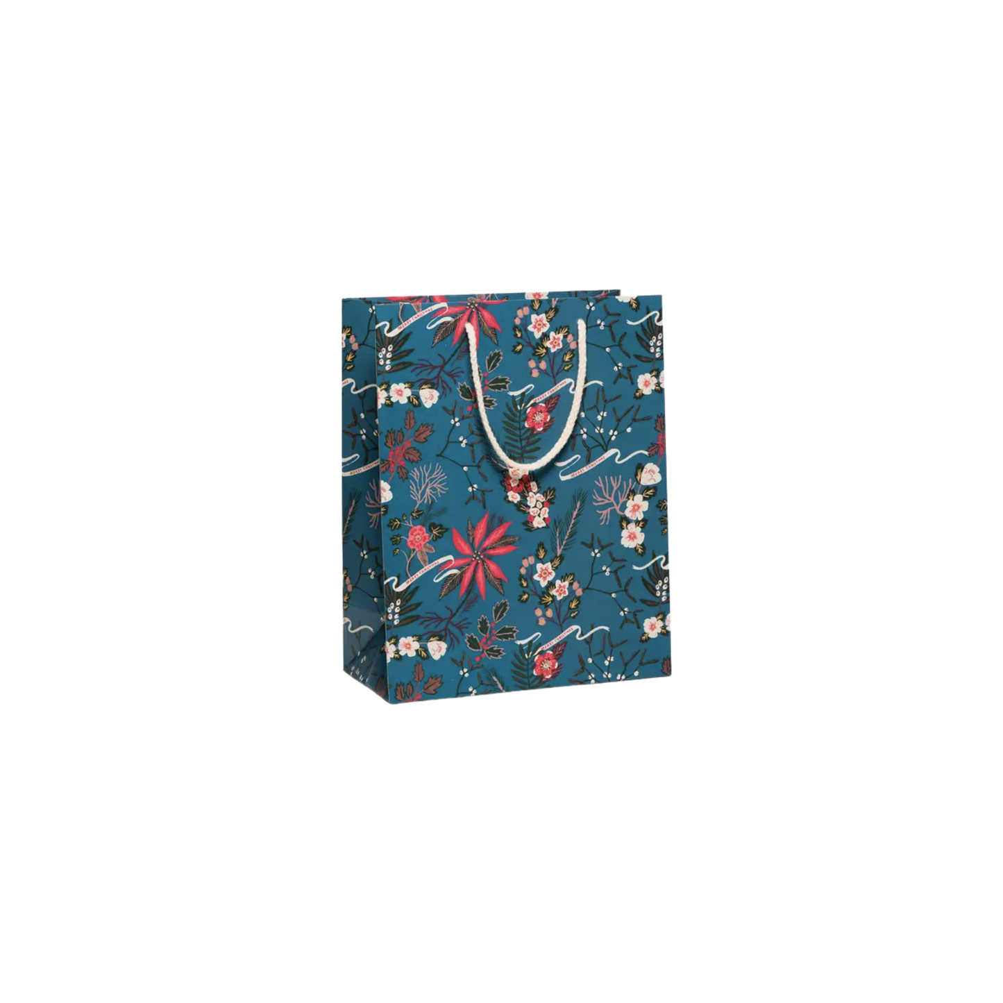 Blue Poinsettia Holiday Christmas Gift Bag