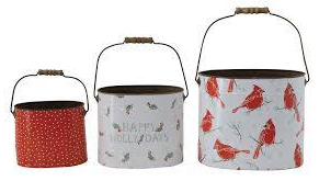Metal Buckets w/Pattern & Wood Handles