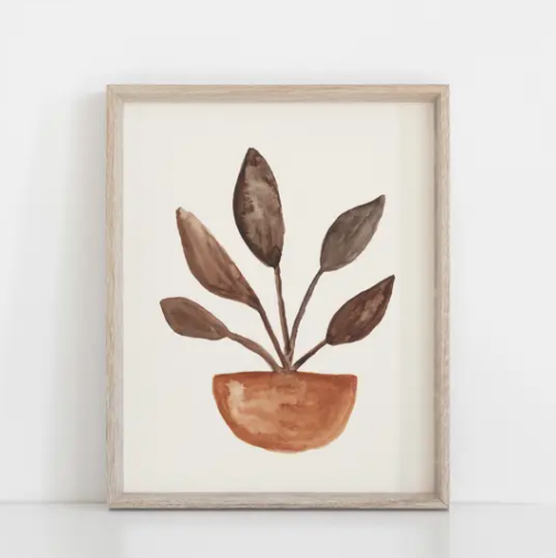 11x14 Sprouted Plant Art Print - Terracotta Watercolor