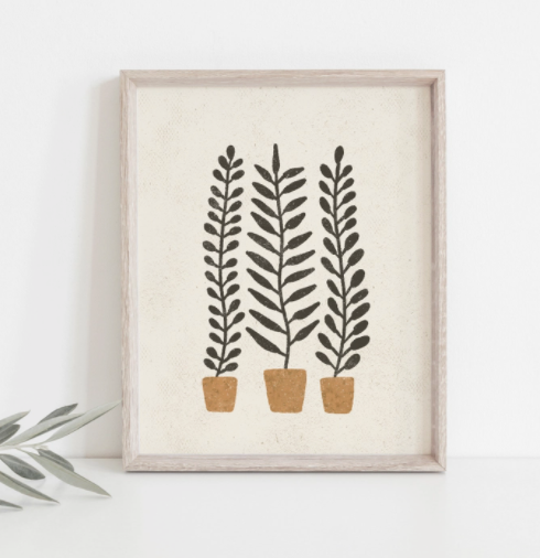 8X10 Potted Ferns Art Print- Terracotta, Black