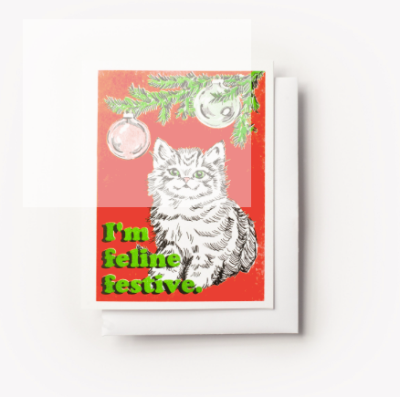 Feline Festive - Risograph Card