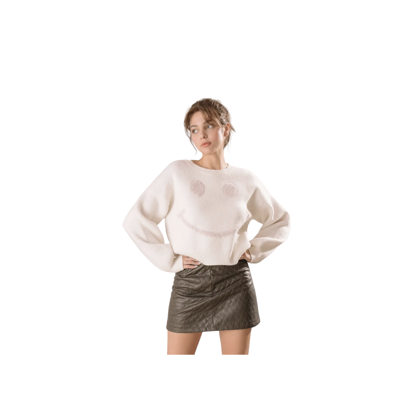 Monochromatic Happy Face Knit Pullover