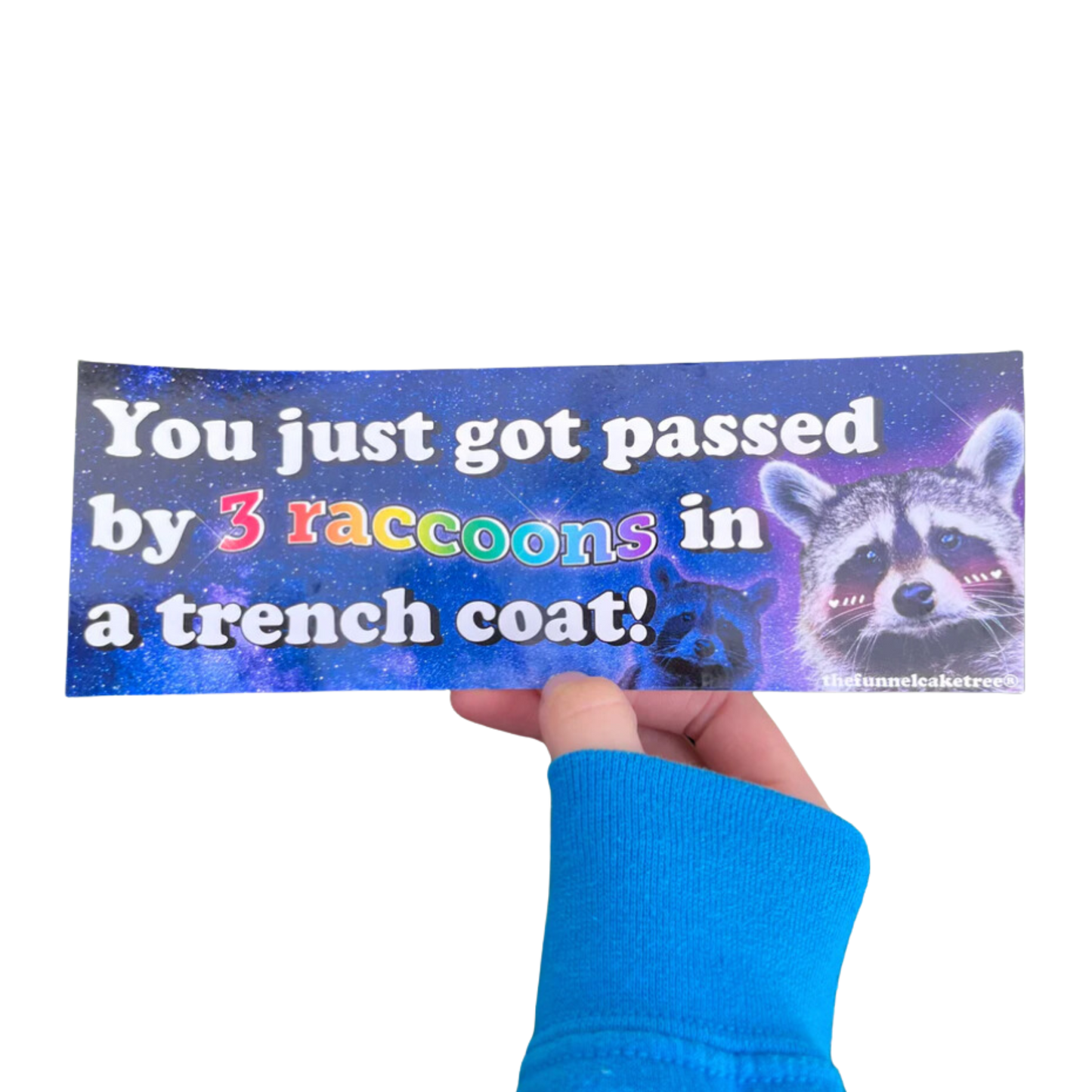 You just got passed by 3 raccoons in a trench coat! bumper sticker