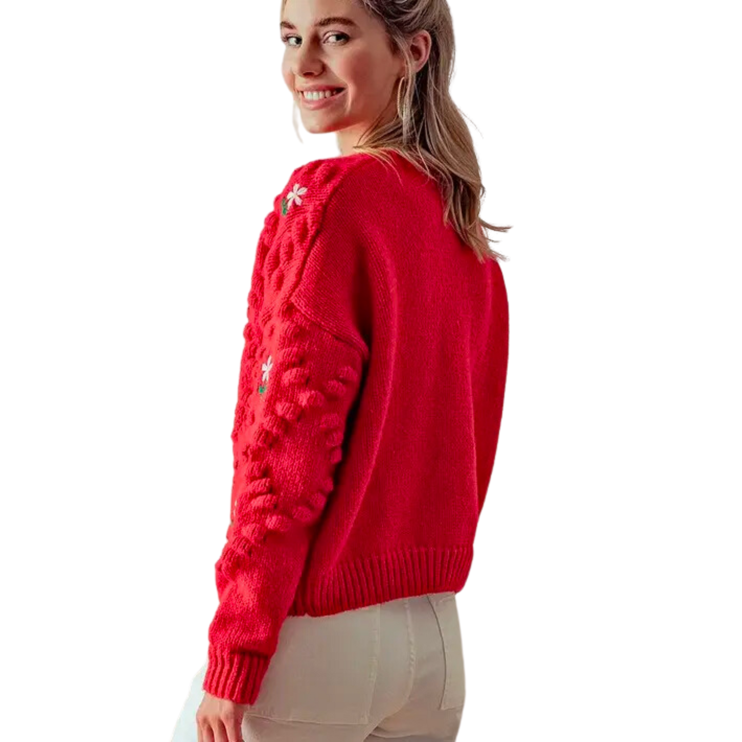 Flower Cable Knit Pattern Cardigan