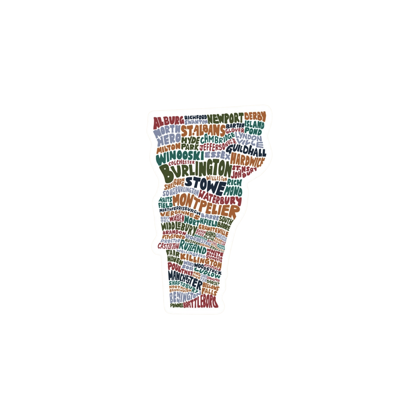 Hand-Lettered Vermont Towns Sticker