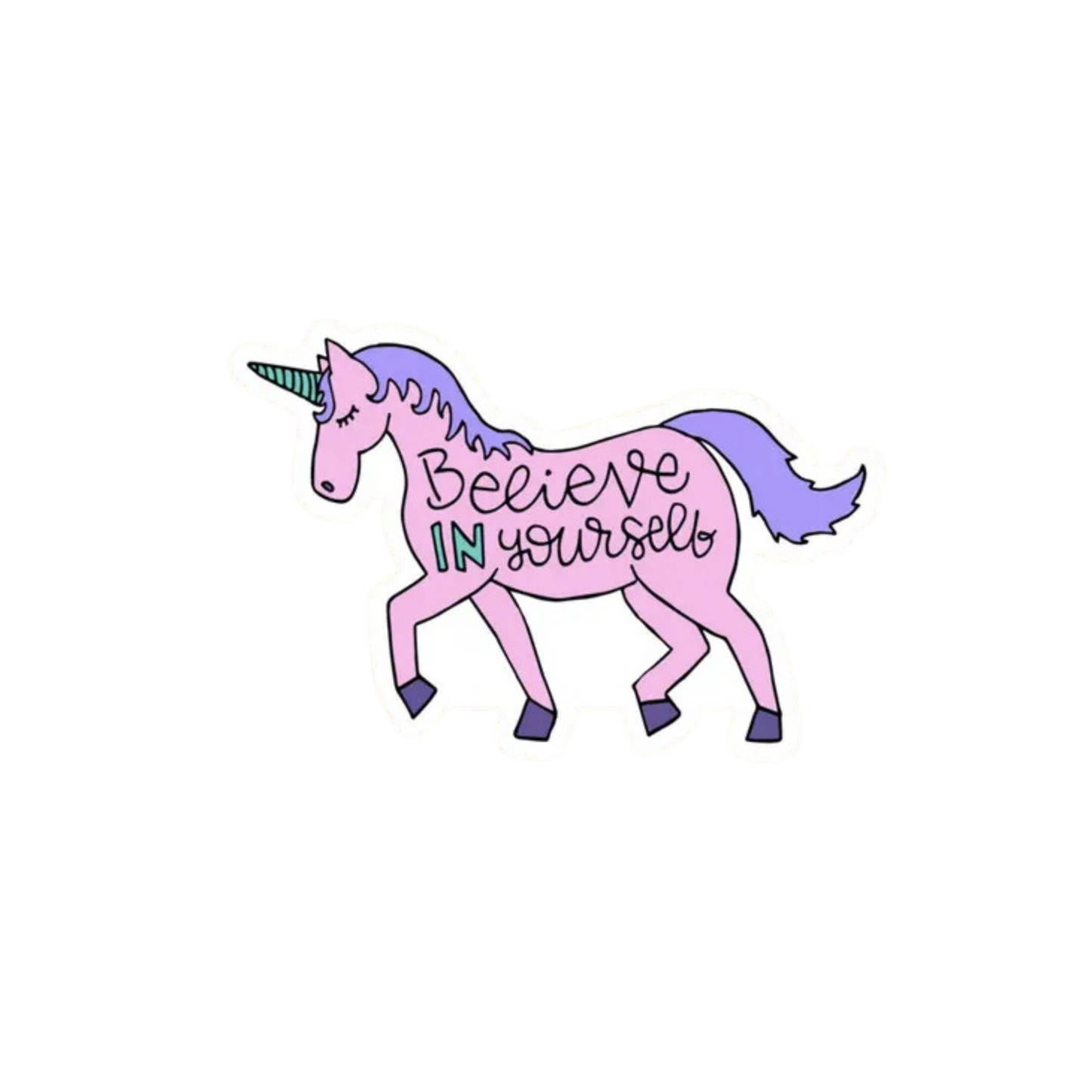 Hand-Lettered Believe in Yourself Unicorn Sticker