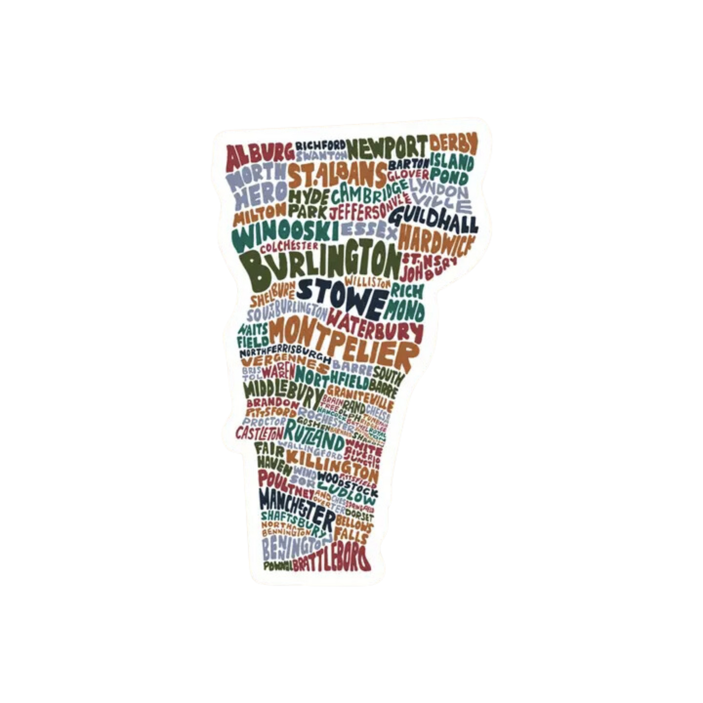 Hand-Lettered Vermont Towns Map Sticker