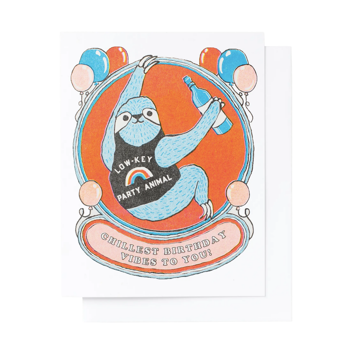 Sloth Bday Party Risograph Card