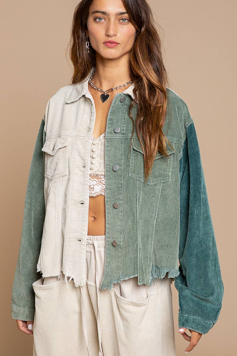 Beige/Dusky Olive Corduroy Jacket