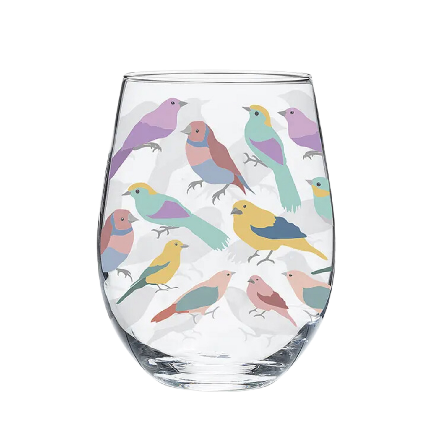 Pastel Birds Stemless Wine Glass