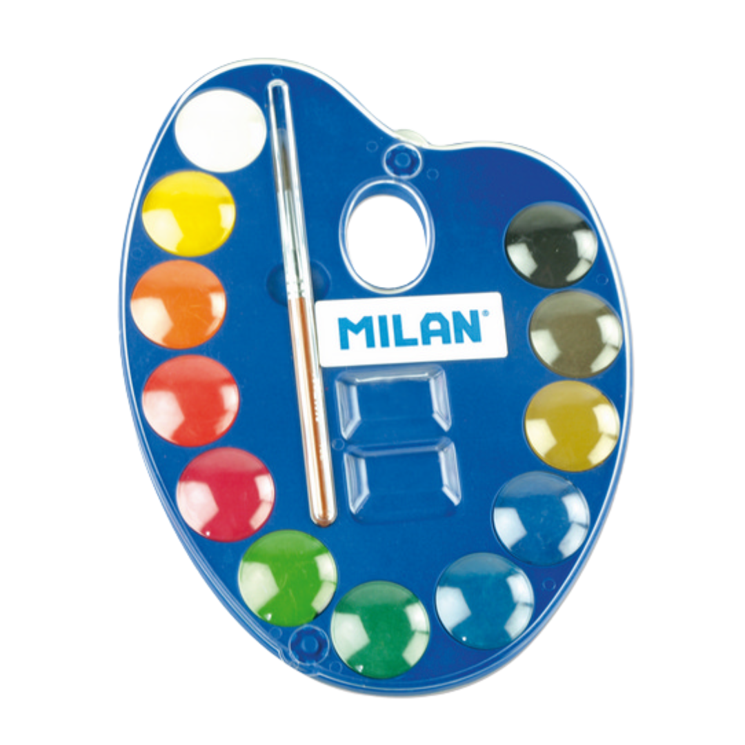 Milan Watercolour Palette Tablet Set of 12 (with Brush)