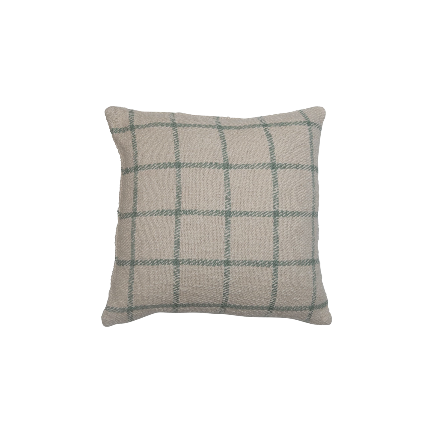 20" Woven Cotton Plaid Pillow - Green and Cream