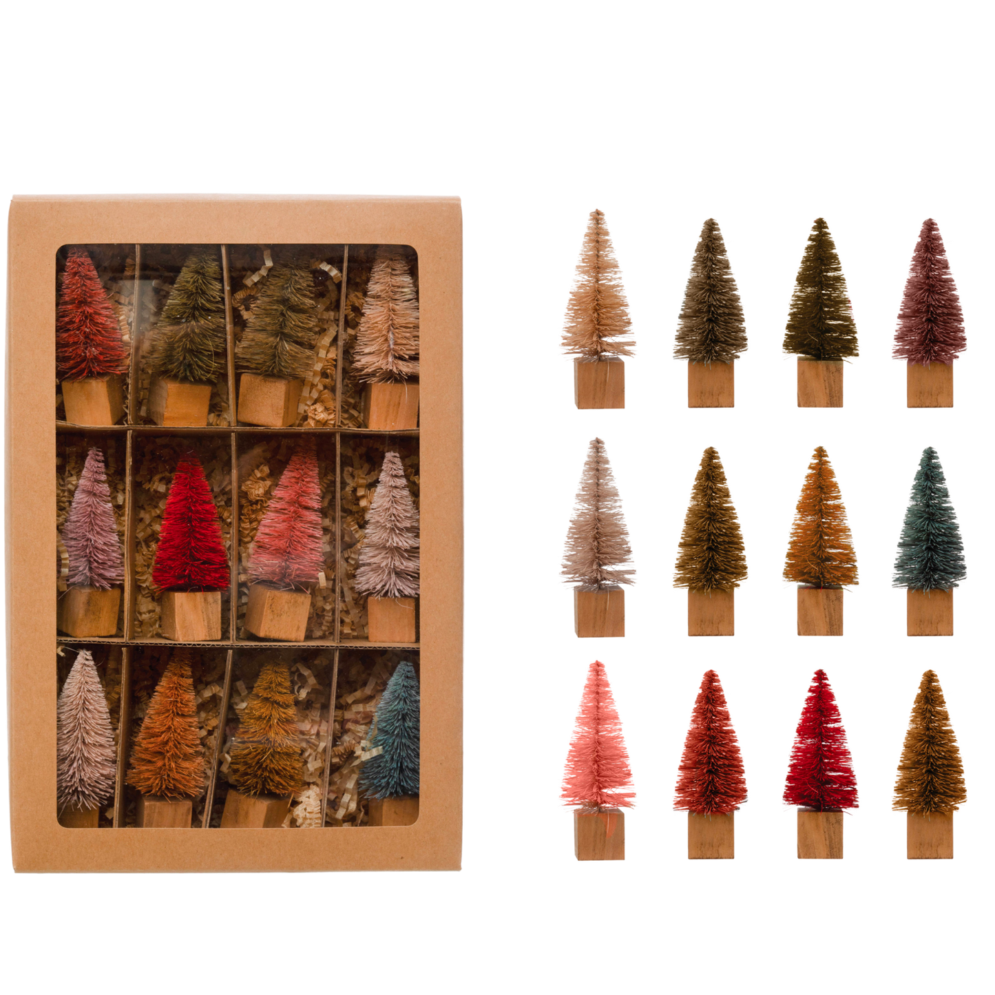 Sisal Bottle Brush Trees with Base, Set of 12