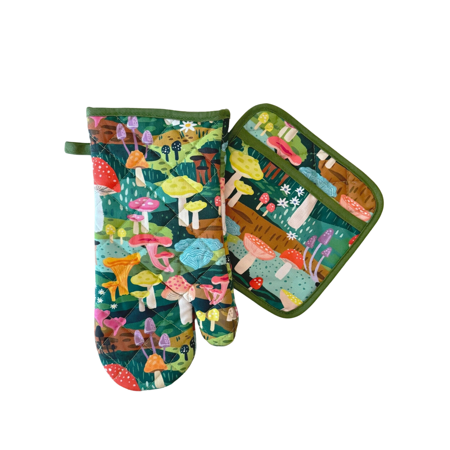 Mushroom Heaven Oven Mitt + Pot Holder Set