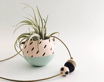 Mini Hanging Sphere Planter- Pink/Blue w/Black Confetti