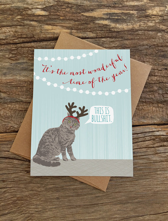 Holiday Cat Antlers Card