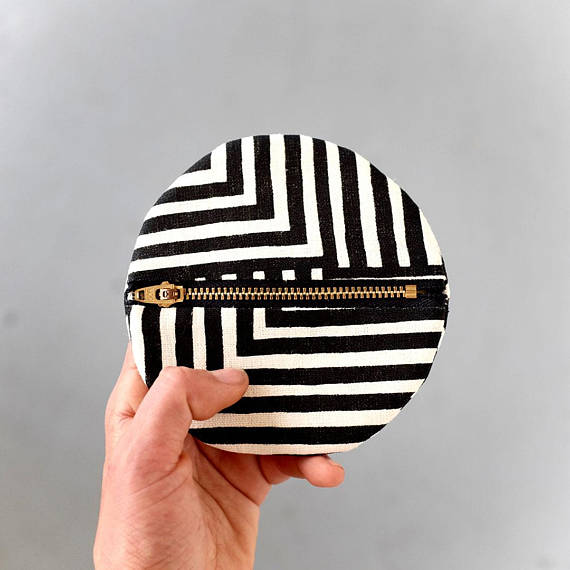 Black Small Circle Pouch- Geometric Modern Wallet