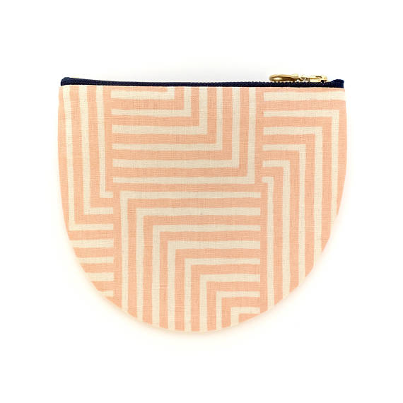 Large Blush Pink Round Zip Pouch- Geometric Modern Zip Wallet
