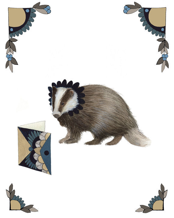 Critters and Cards: Badger - Art Print