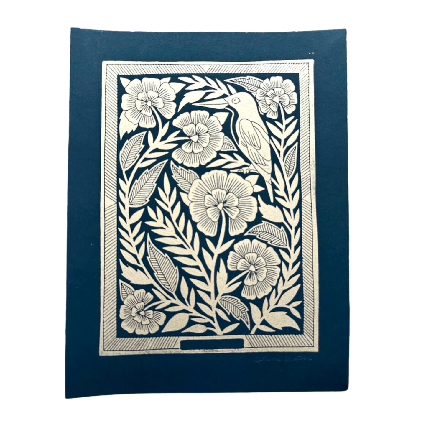 Hand Block Printed Bird Art Print No. 5063