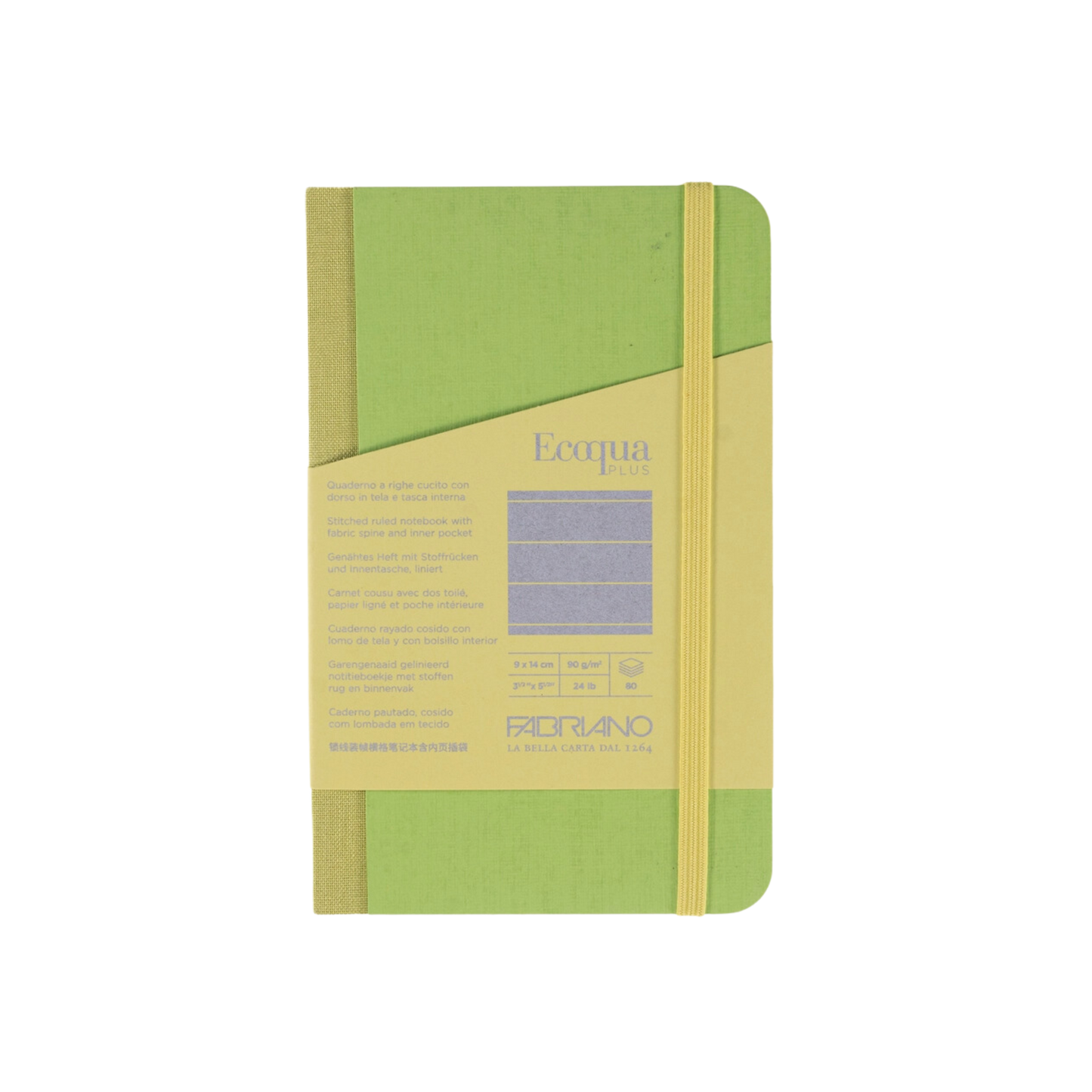 Fabriano Ecoqua Plus Fabric-Bound Notebook, Pocket, Line, Lime