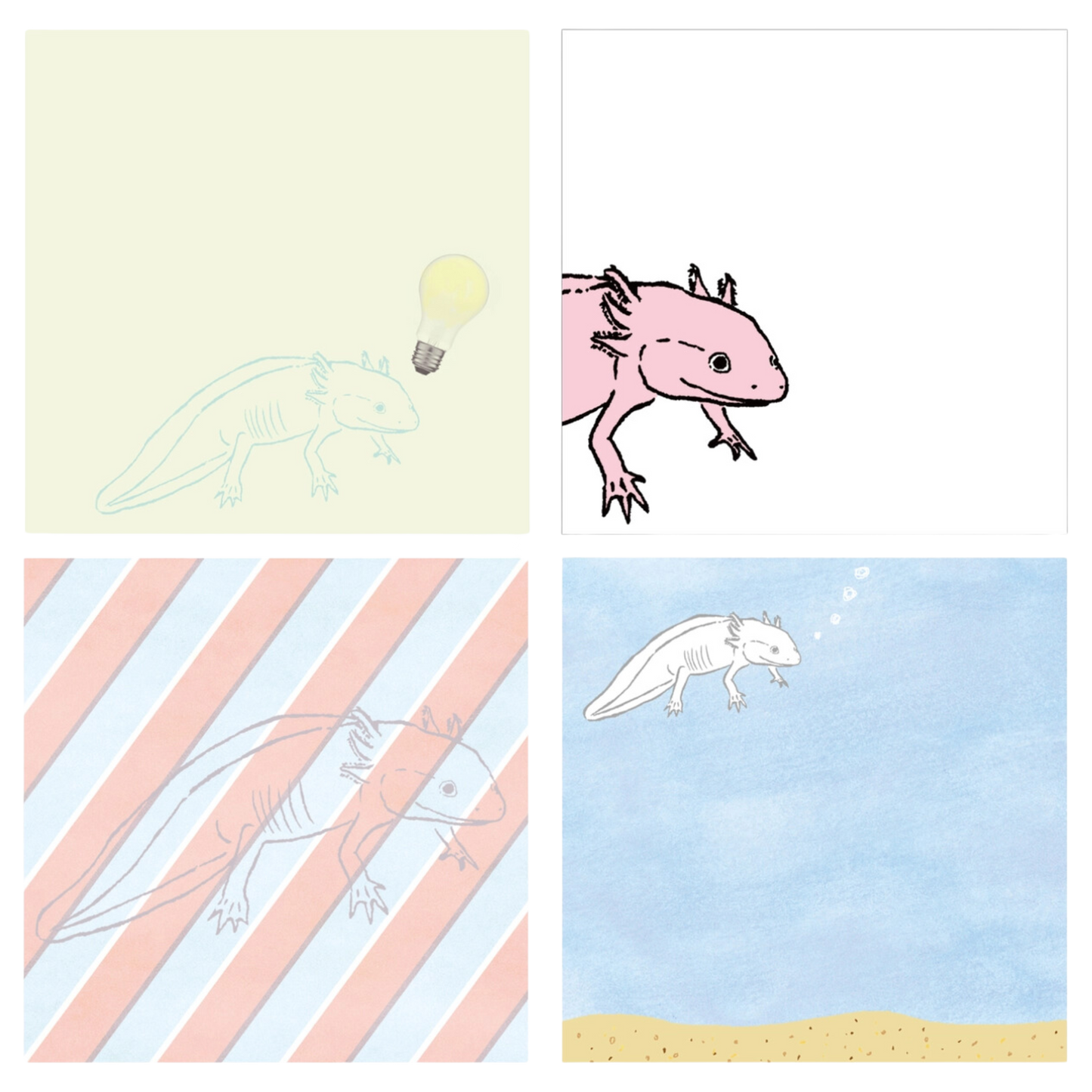 Green Flash Animal Square Memo Pad, Axolotl