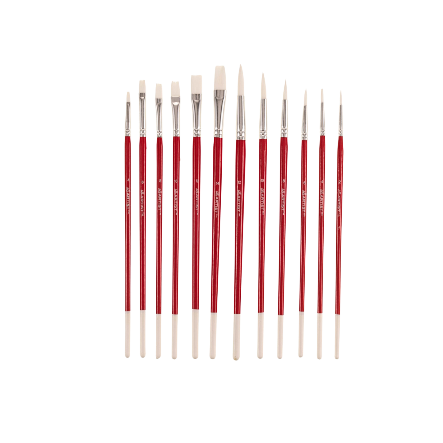 Hello, Artist! 12PC Long Handle Brush Set, Flats & Rounds