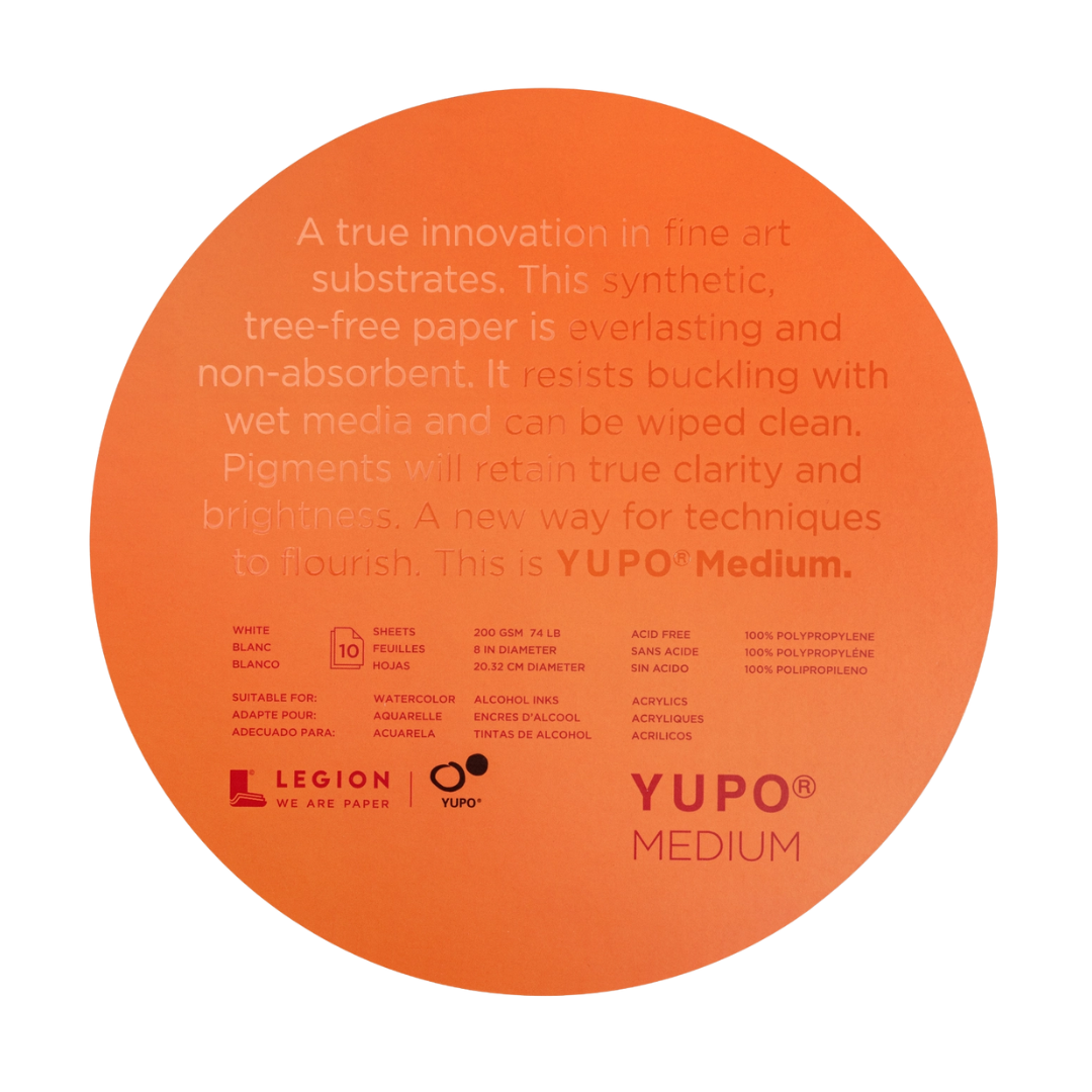 Yupo Round Paper Pads - Watercolor, Acrylic & Alcohol Inks (8" Diameter)
