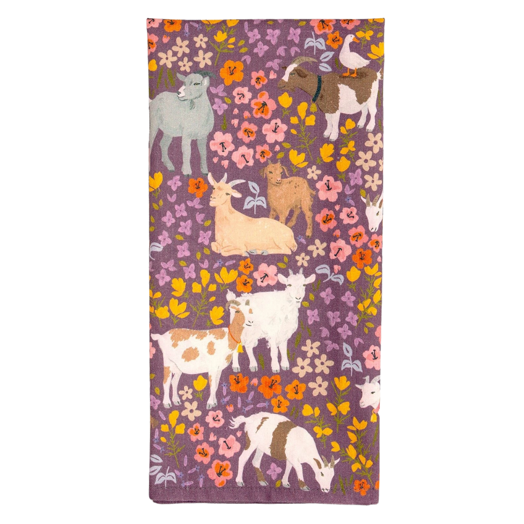 Goats & Flowers Tea Towel