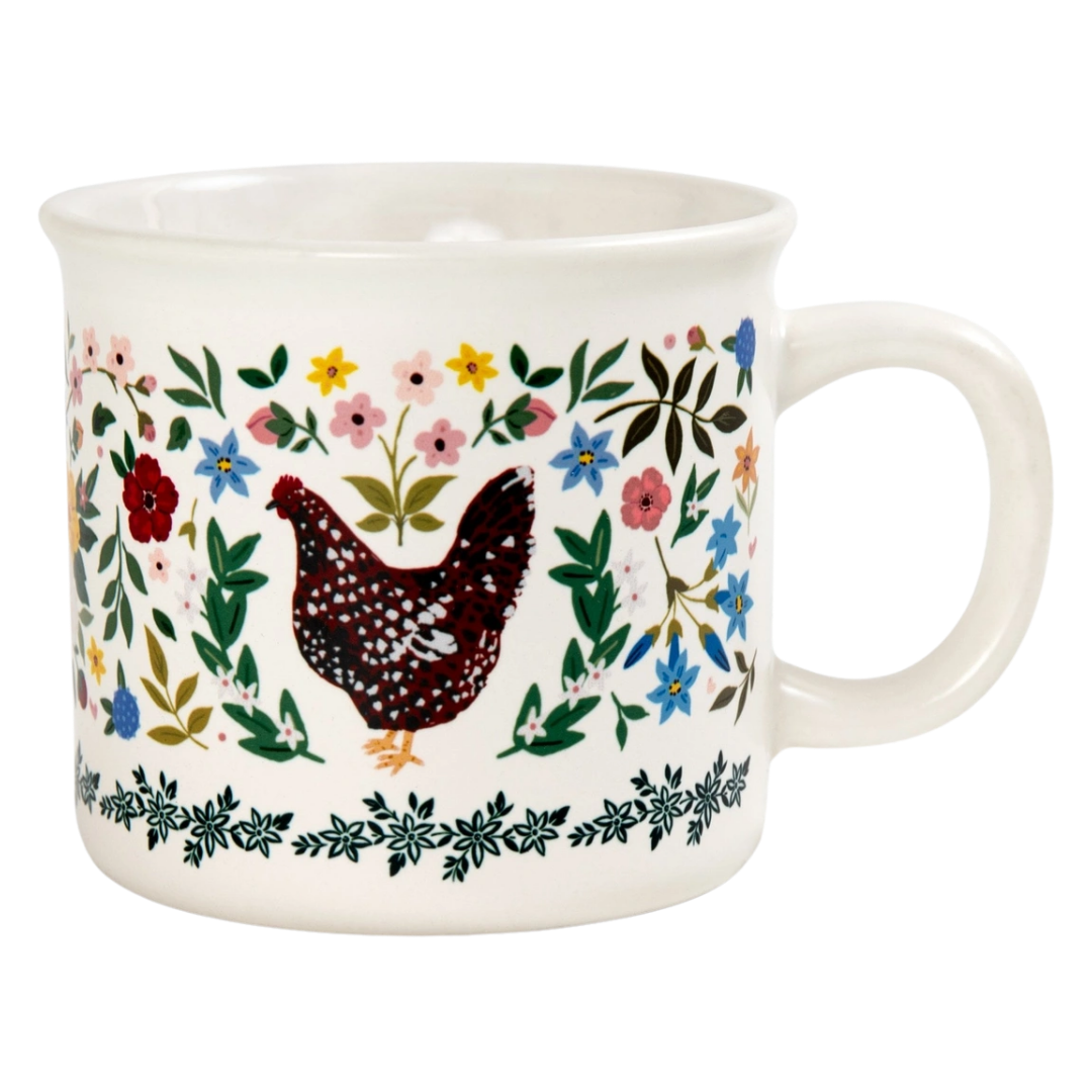 Chickens Folk Floral Mug