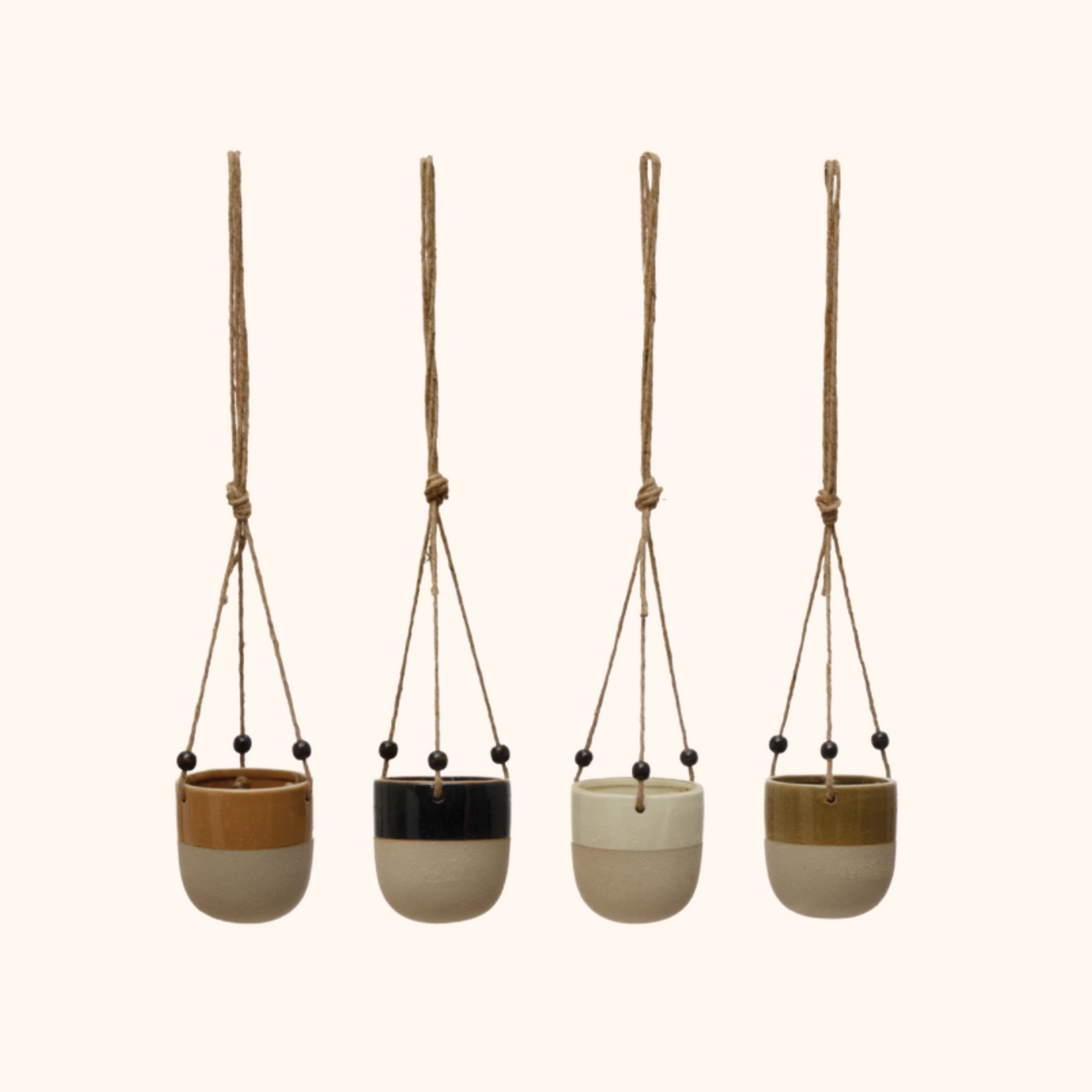 Glaze/Matte Hanging Planter with Beads