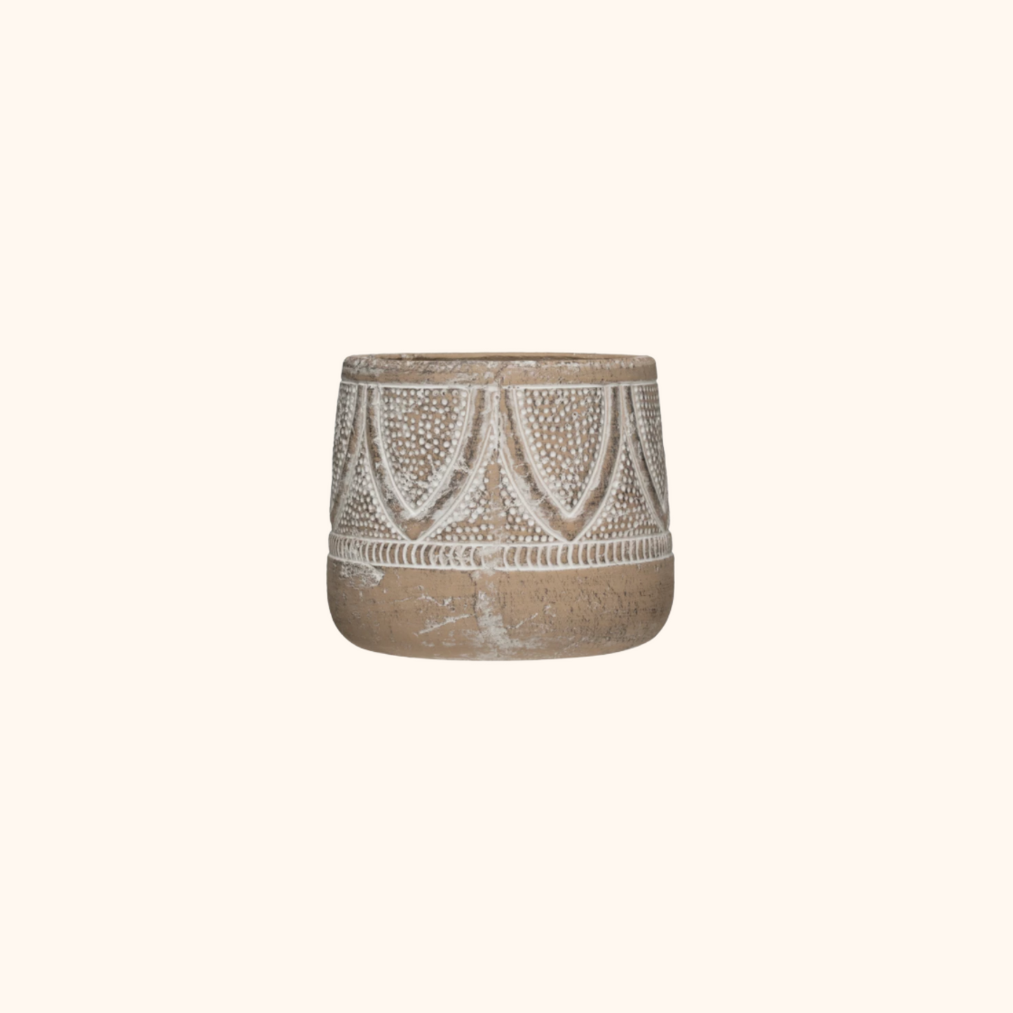 Embossed Terracotta Planter with Whitewash Finish